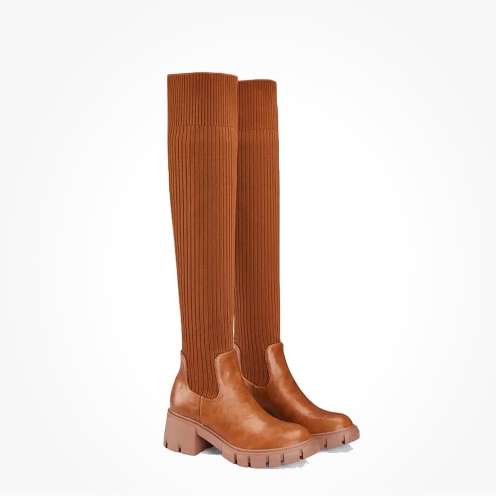 NEW! Chic Newbella Brown Over-the-Knee Sock Boots Size:5